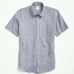 Brooks Brothers Blue Gray Linen Short-Sleeve Shirt